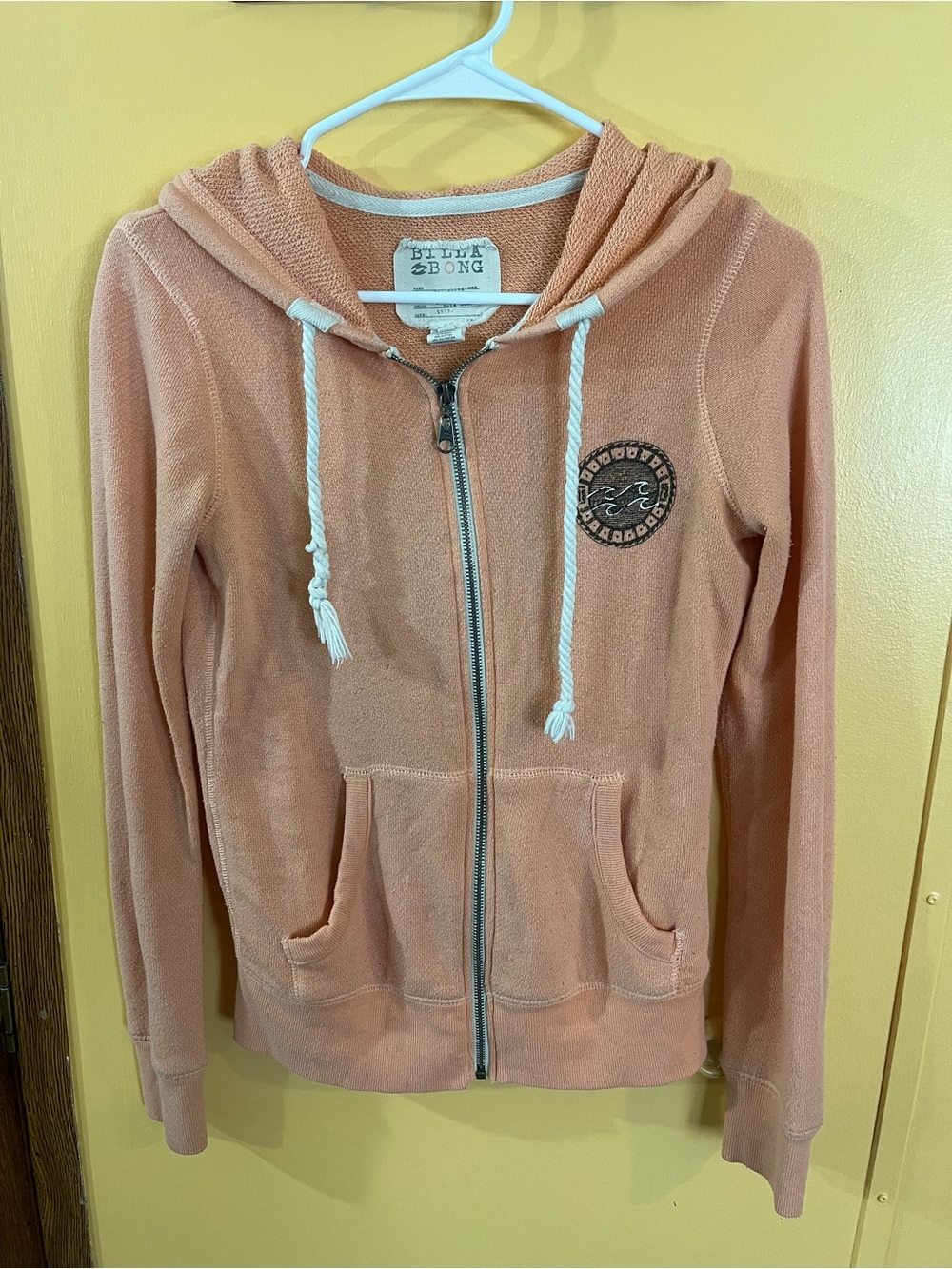 Billabong Peach Zip Front Terry Hoodie with Contrast Drawcords